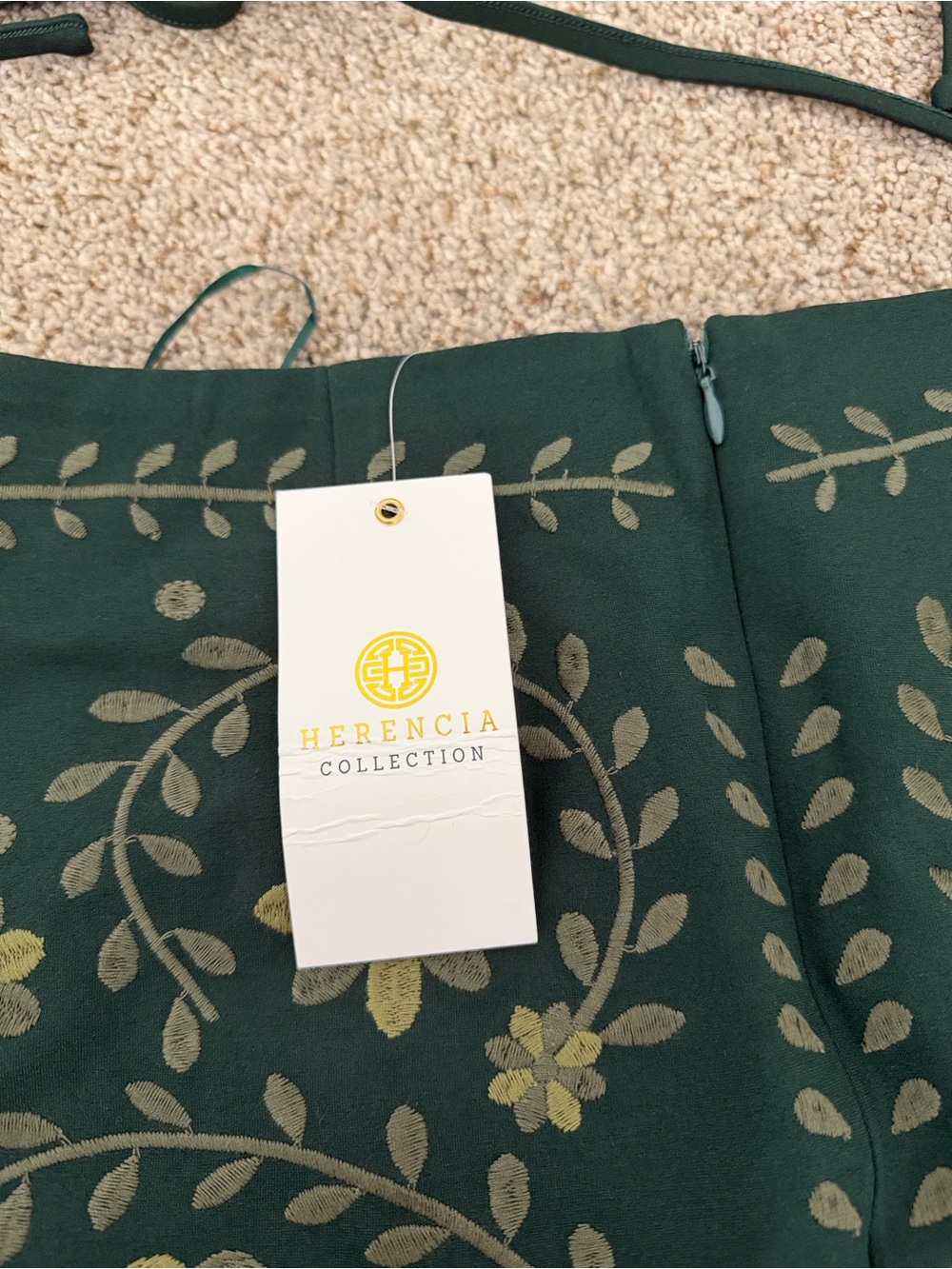 STATE Forest Green Embroidered A-Line Skirt